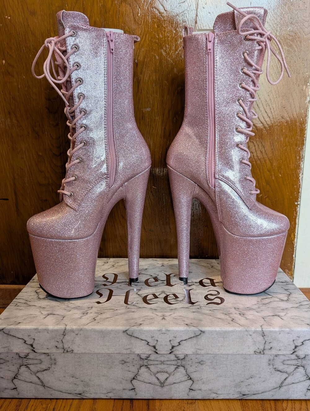 NIB 8" Hella Heels Glitterati Pole Boots And Contrast Boot Protectors